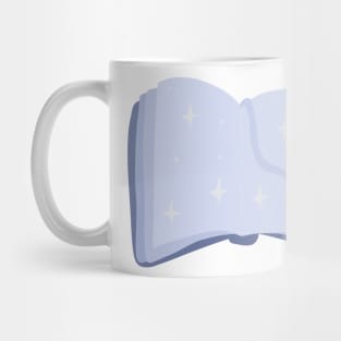 An open, magic blue book with stars for readers Mug